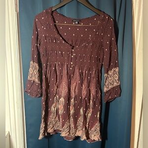 American Eagle Outfitters Boho Burgundy Paisley Mini Dress